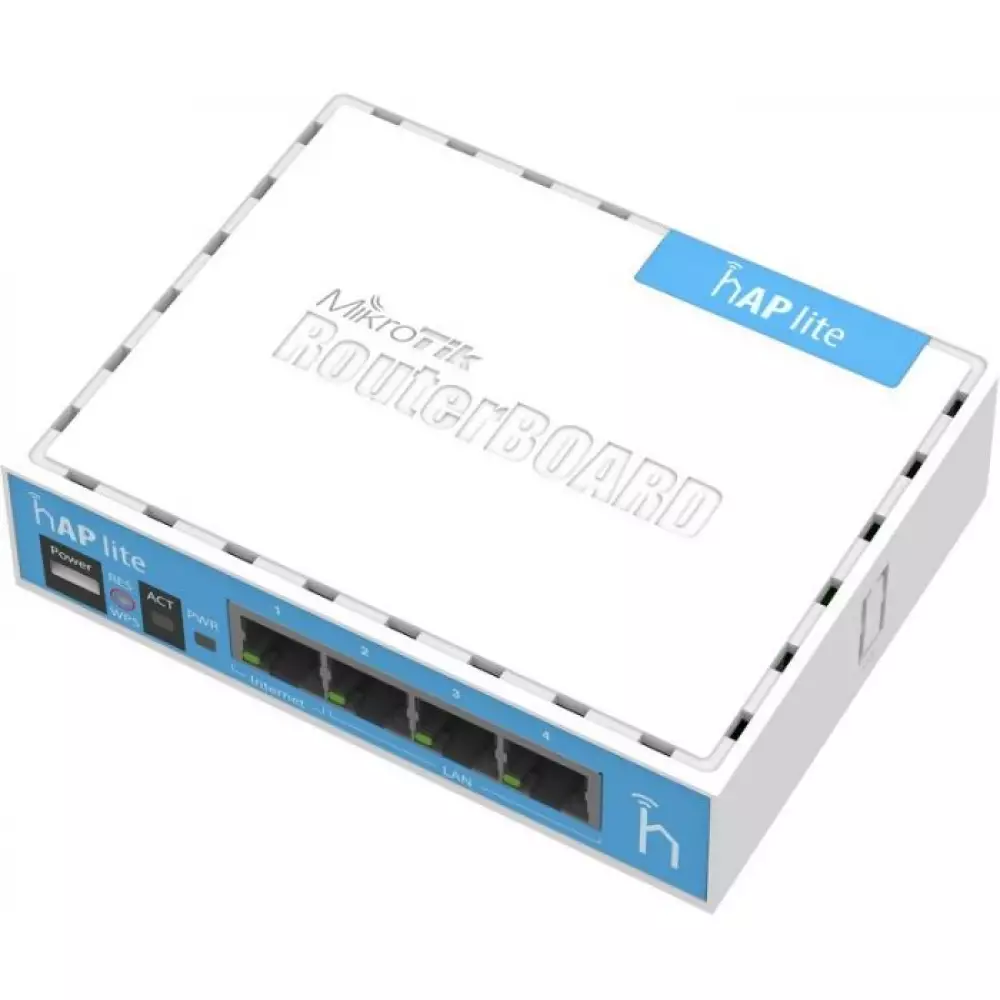 WiFi роутер MikroTik hAP lite RB941-2ND частотный диапазон: 2.4 Ghz/ скорость портов: 4/150 гр			