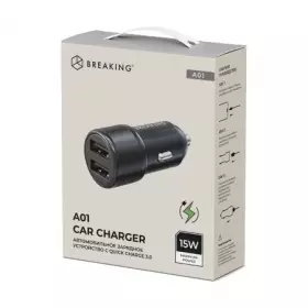 АЗУ Breaking A01, 2USB-A, QC 3.0, 15W, 3A (Черный) 23174