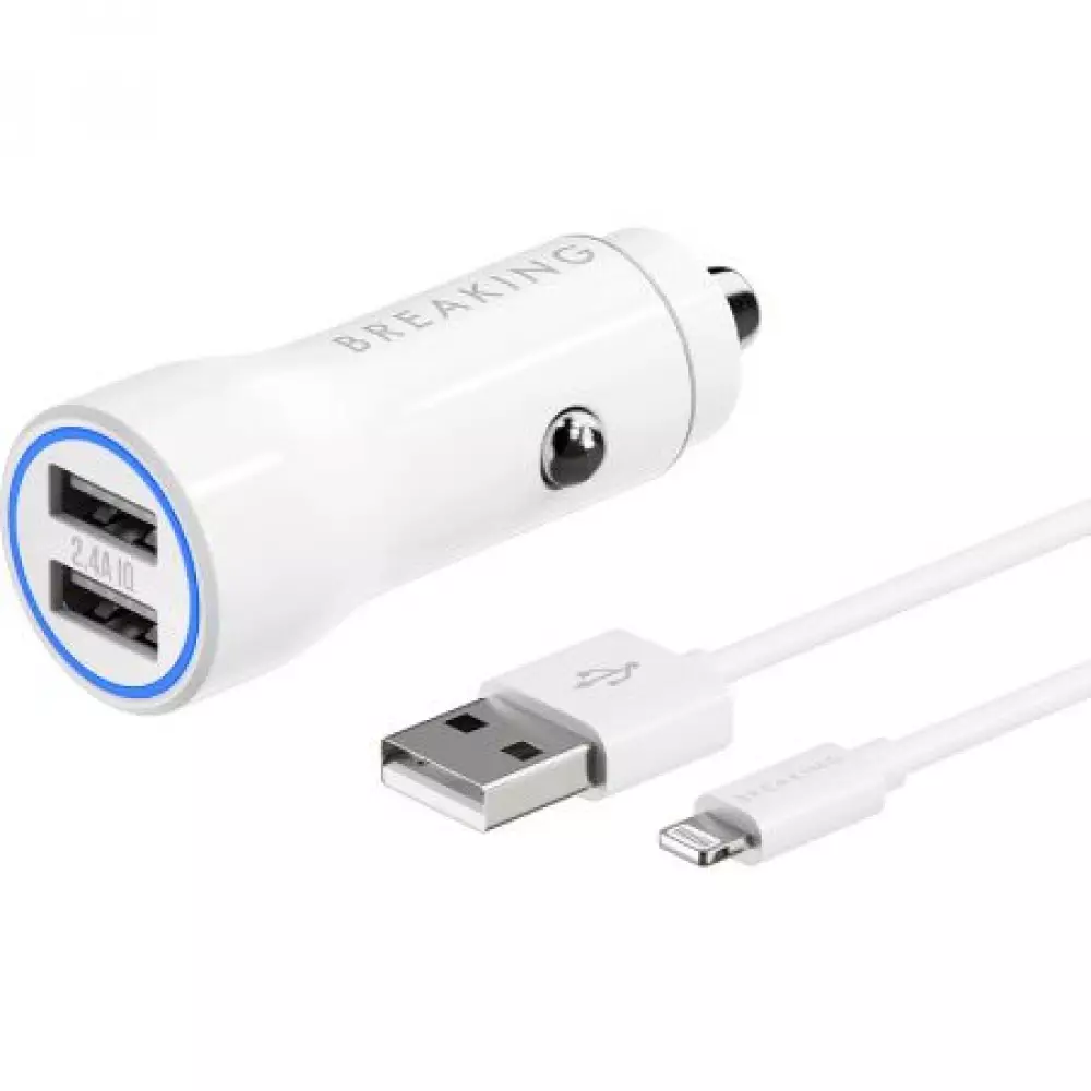 АЗУ Breaking A16 2USB, 2.4A + кабель USB-A - Lightning (Белый) 23200