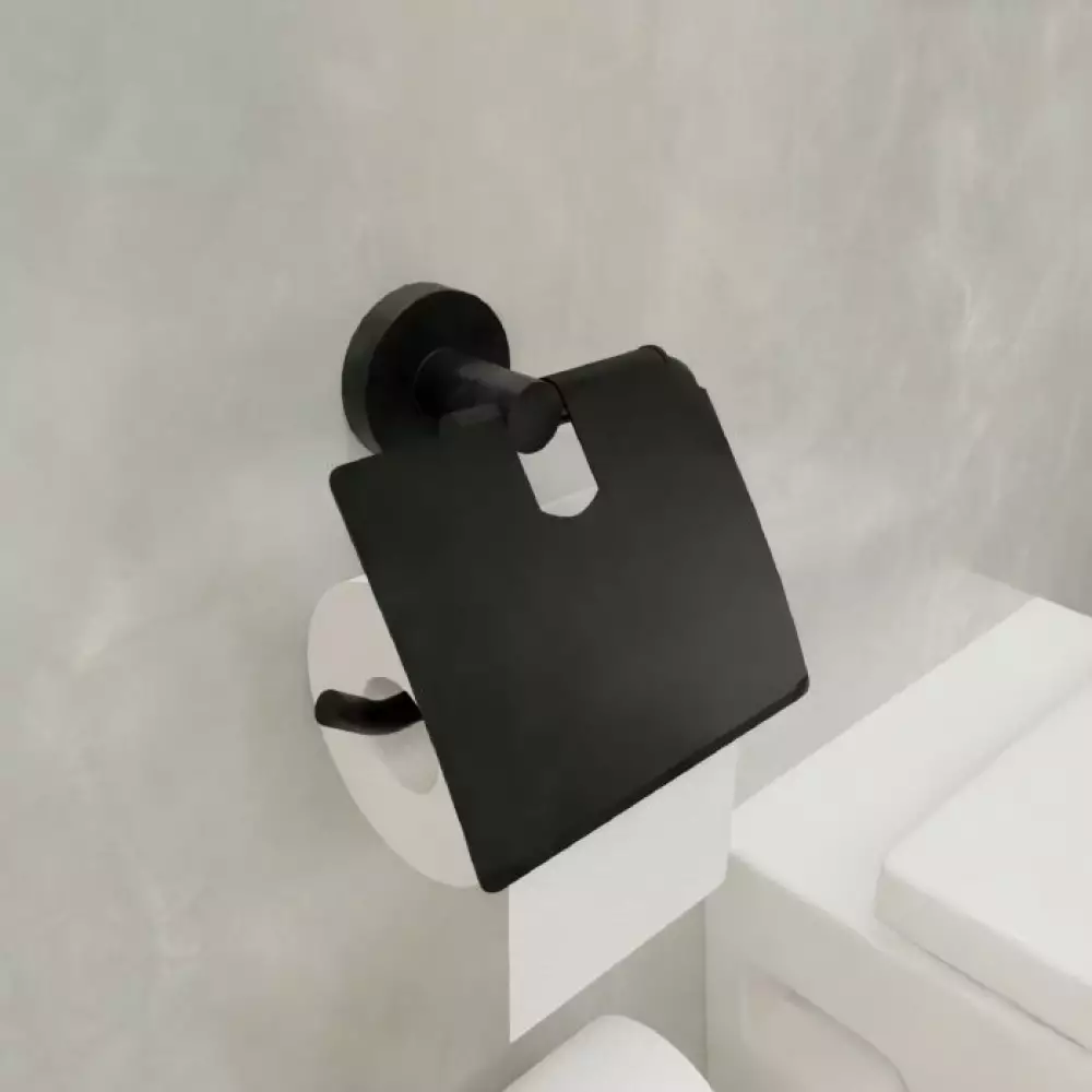 Бумагодержатель Fixsen Comfort Black с крышкой (FX-86010)