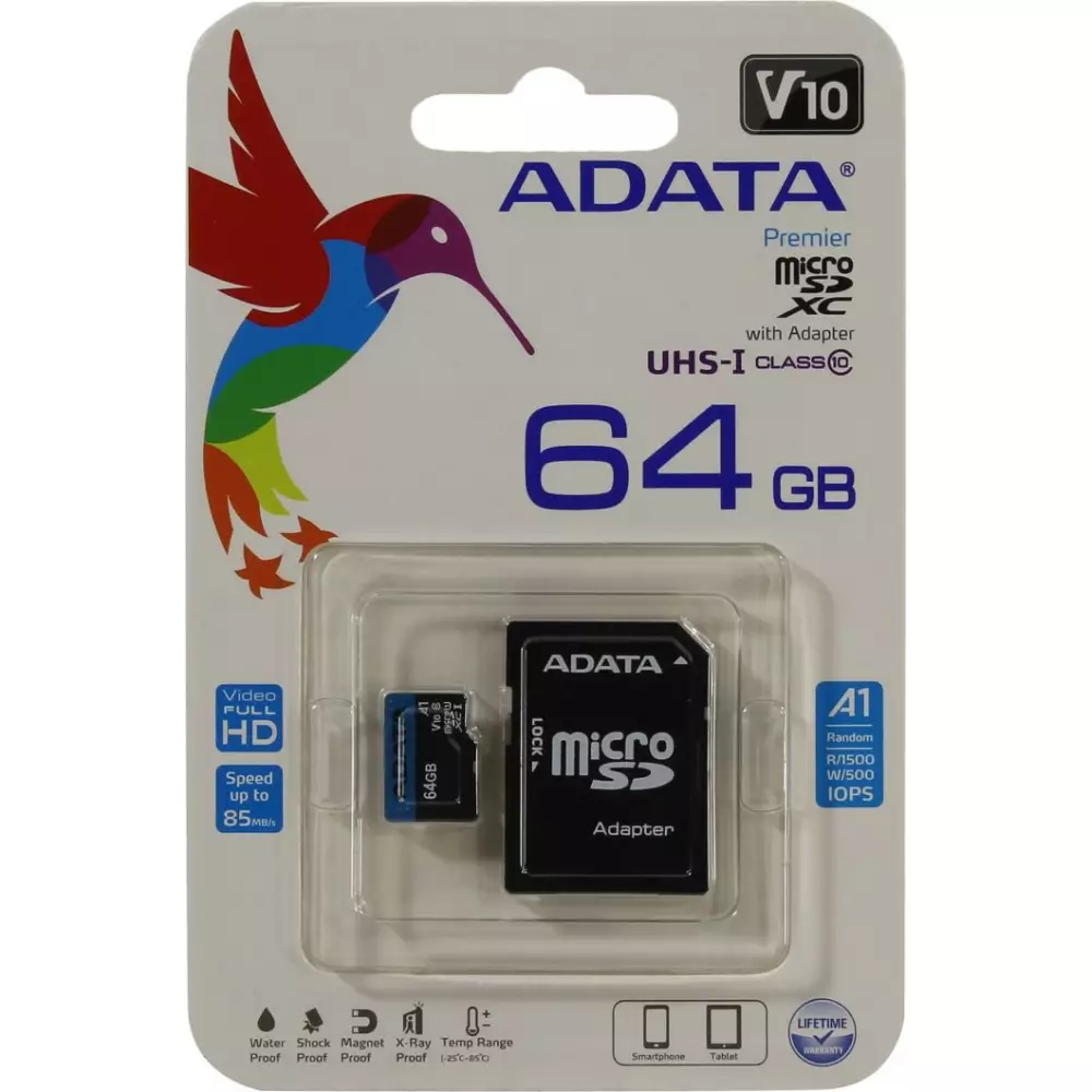 Карта памяти MICRO SDXC 64GB CLASS10 W/AAUSDX64GUICL10A1-RA1 ADATA