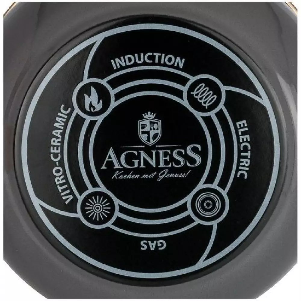 Кастрюля AGNESS эмалированная со стекл.крышкой серия DELUXE 6,1л