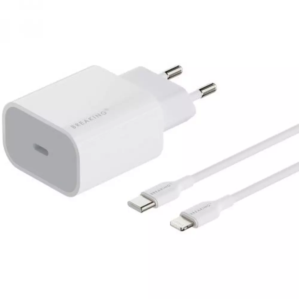 СЗУ Breaking WC08, USB-C, PD 20W + кабель Type-C - Lightning (Белый) 22211