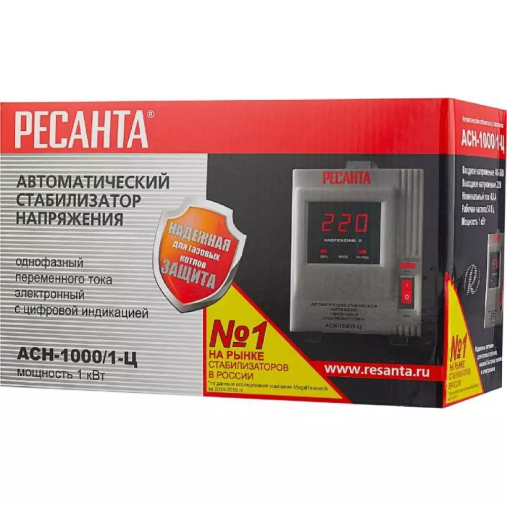 Стабилизатор напряжения Ресанта 1 кВт (140-260В) АСН-1000/1-Ц