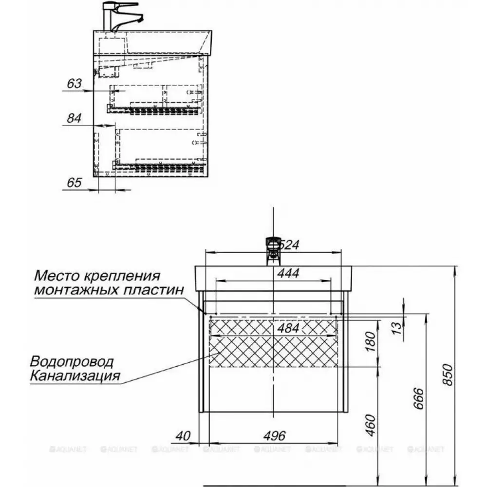 Тумба Aquanet Nova Lite 60 2 ящ. цв. дуб рошелье (242577)
