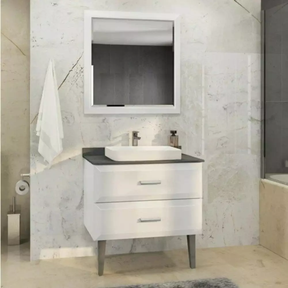 Тумба-умывальник Comforty Империя 80 белая с серой столешницей с раков. 78189 Comforty 