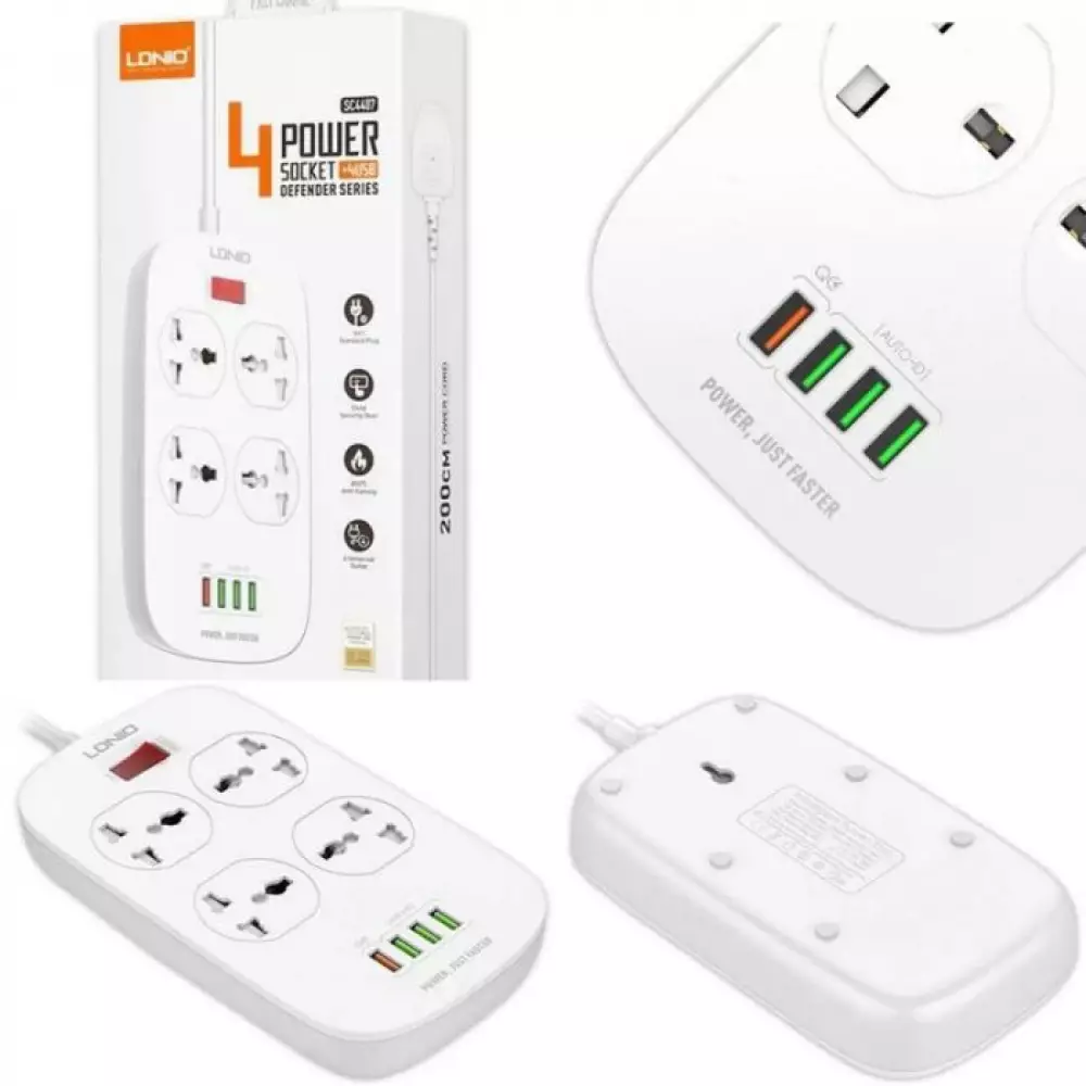 Фильтр сетевой Ldnio SC4407 4 розетки 4 usb QC3.0 2м