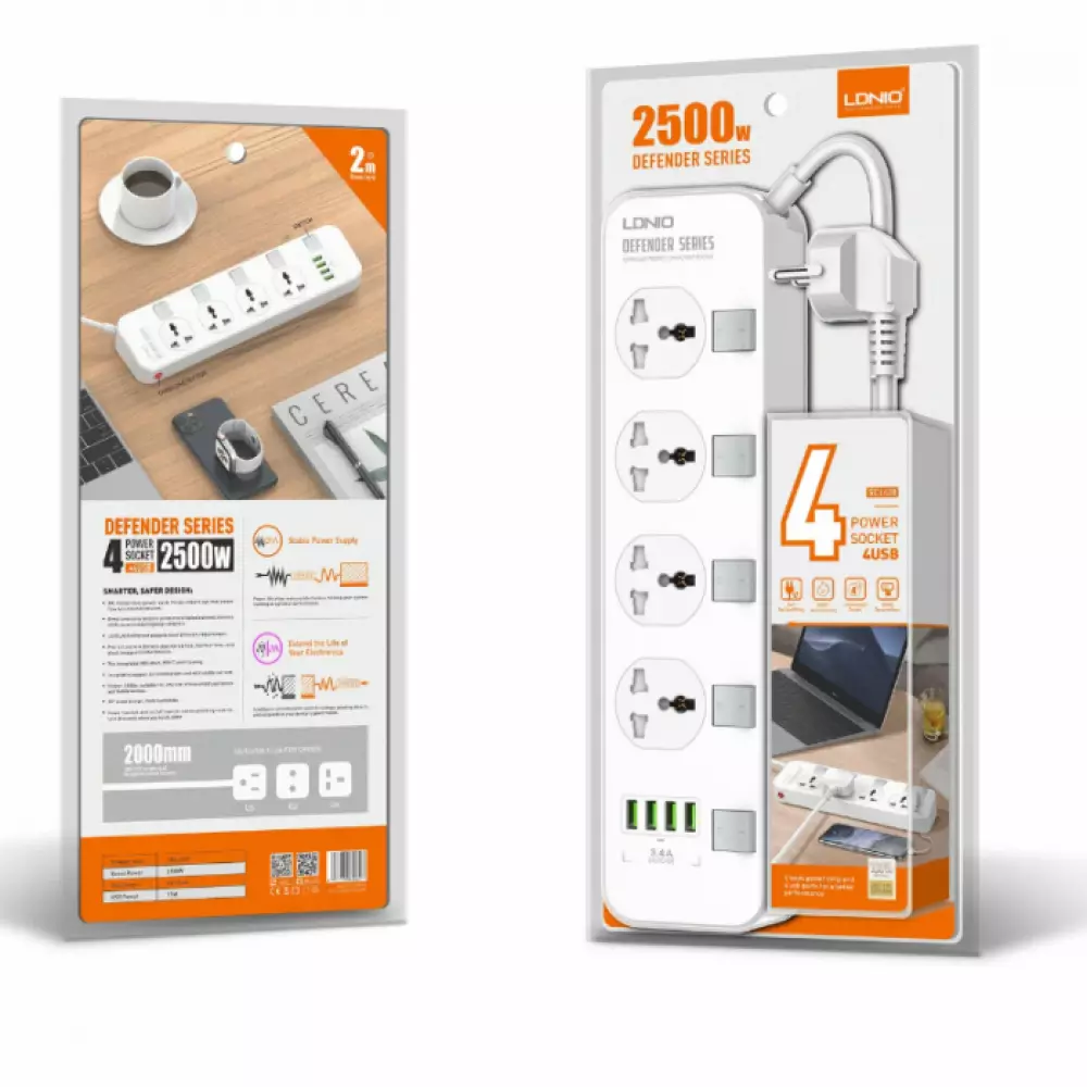 Фильтр сетевой Ldnio SC4408 4 розетки 4 usb QC3.0 2м
