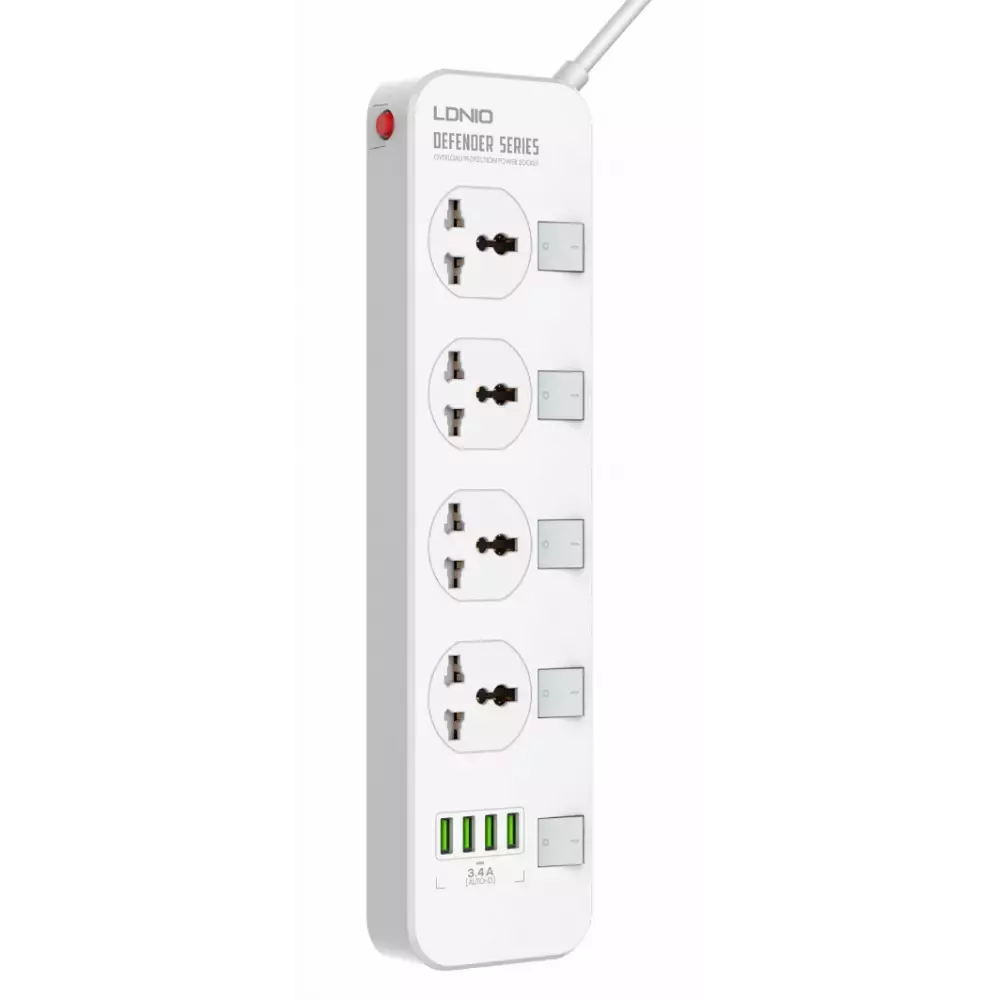 Фильтр сетевой Ldnio SC4408 4 розетки 4 usb QC3.0 2м