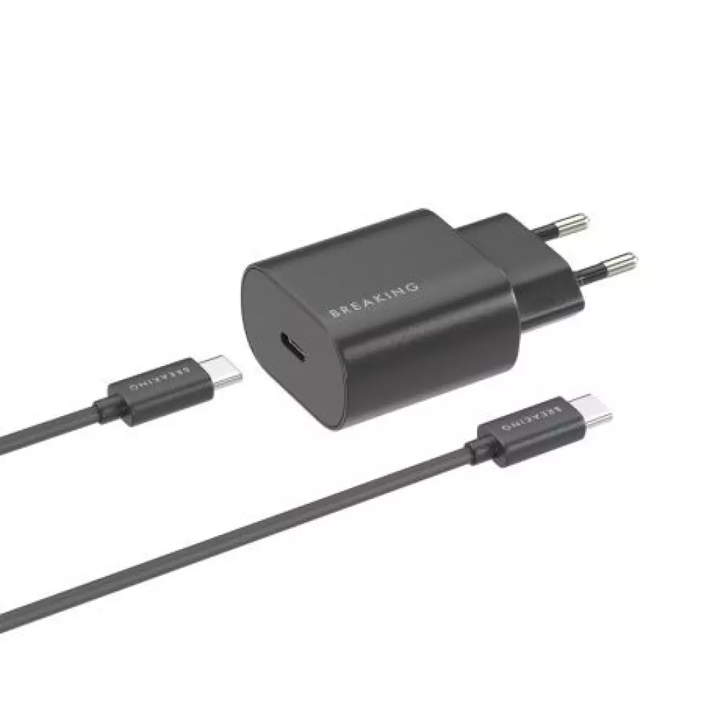 СЗУ Breaking WC15, USB-C, PD 25W, 3A+кабель USB-C черный 22236