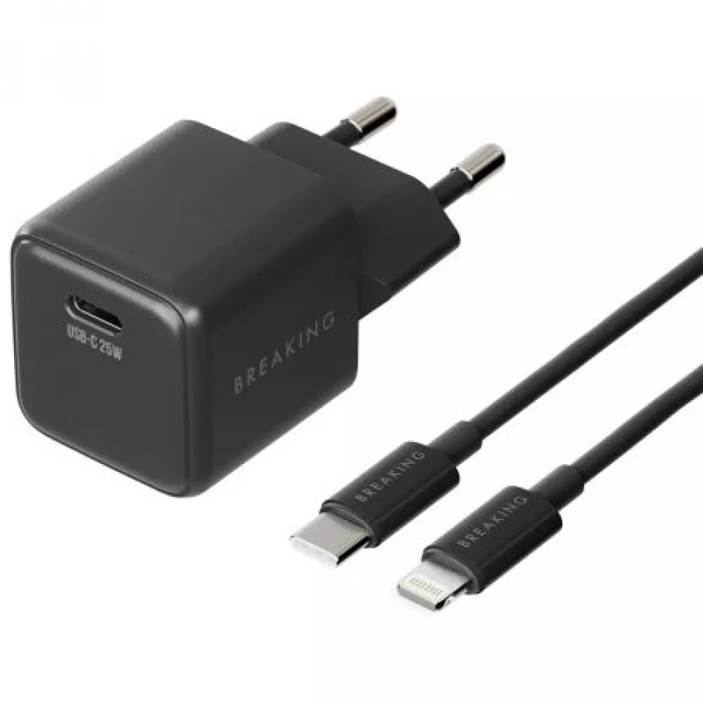 СЗУ Breaking P-10, USB-C, CaN 25W, 3A+кабель USB-C Lightning черный 22247