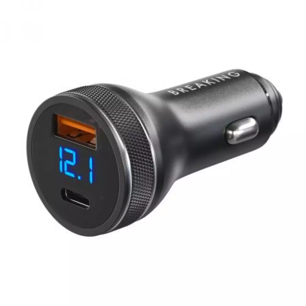 АЗУ Breaking C08, USB-A + USB-C, QC 3.0, PD 54W, Led Steel (Черный) 23178
