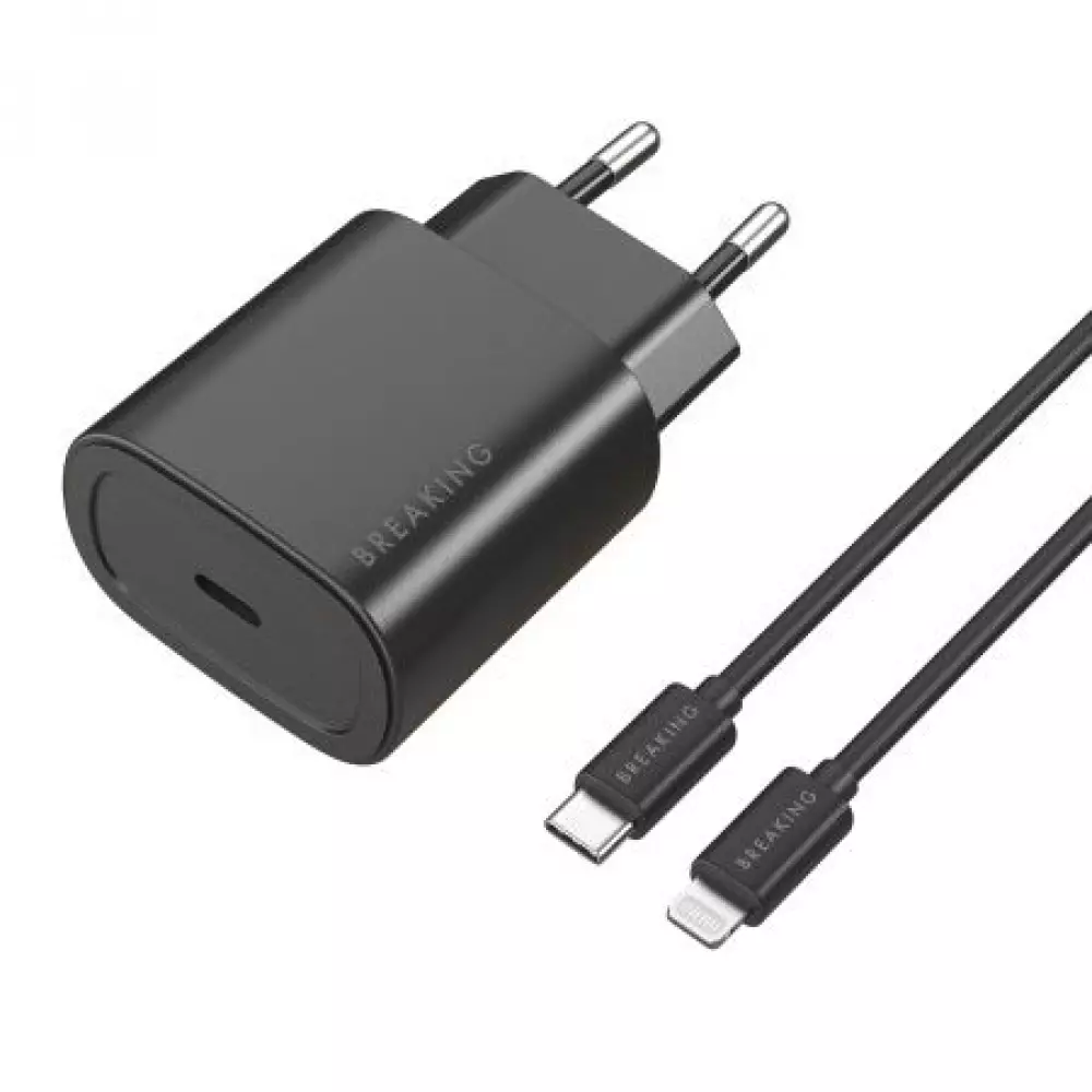 СЗУ Breaking P-07, USB-C, PD 25W, 3A+кабель USB-C-Lightning (черный) 22242
