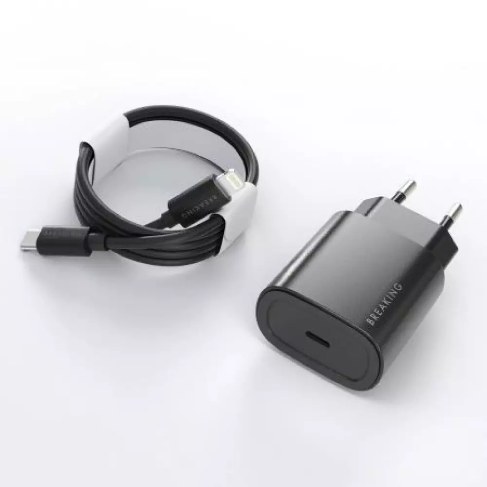 СЗУ Breaking P-07, USB-C, PD 25W, 3A+кабель USB-C-Lightning (черный) 22242