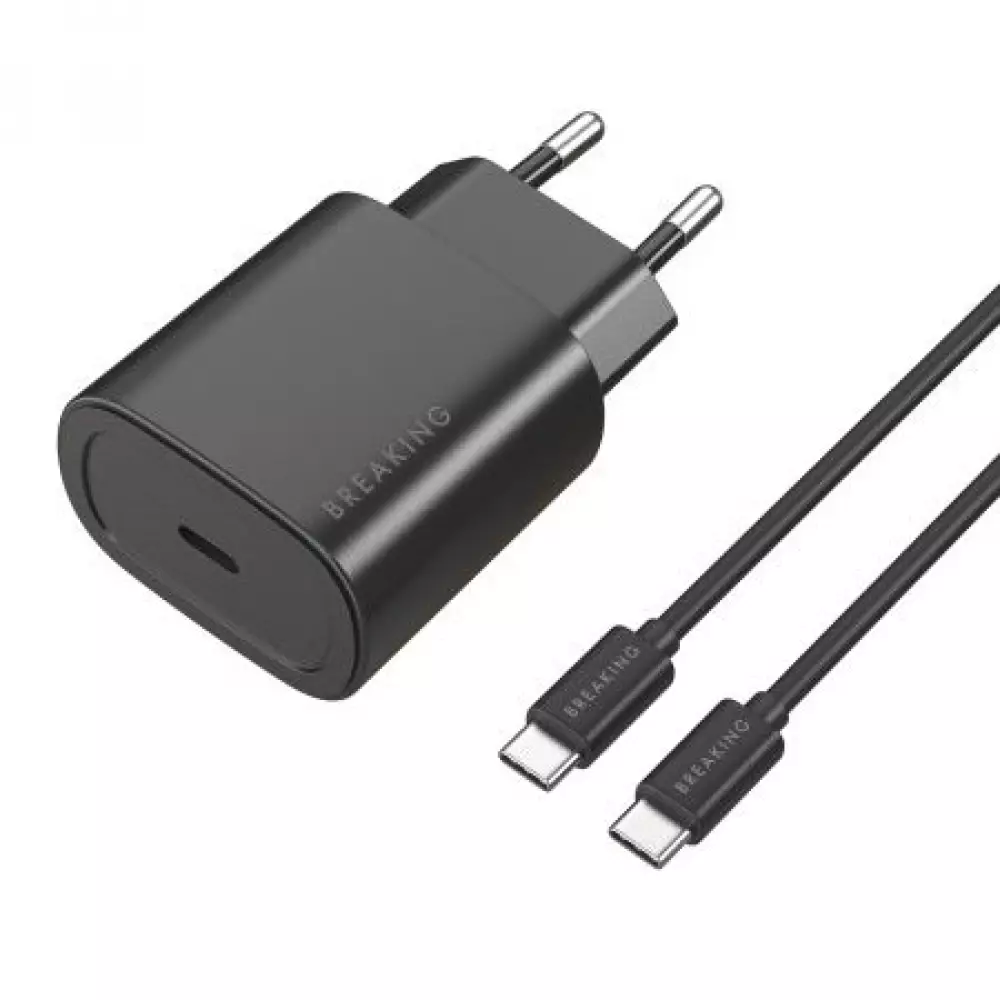 СЗУ Breaking P-08, USB-C, PD 25W, 3A+кабель USB-C-USB-C (черный) 22243