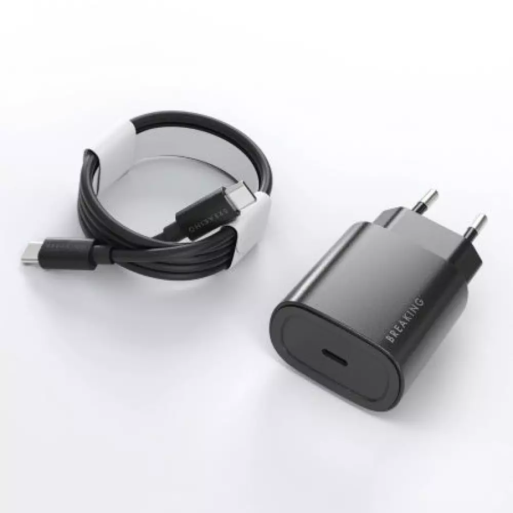 СЗУ Breaking P-08, USB-C, PD 25W, 3A+кабель USB-C-USB-C (черный) 22243