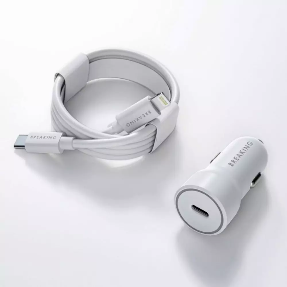 АЗУ Breaking A03, USB-C PD 20W, 3A+кабель USB-C - Lightning (белый) 23181