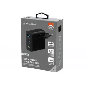 СЗУ Breaking WC20, USB-C+USB-A, Gan 65W, QC 3.0, 3A, Mountain series (черный) 22261