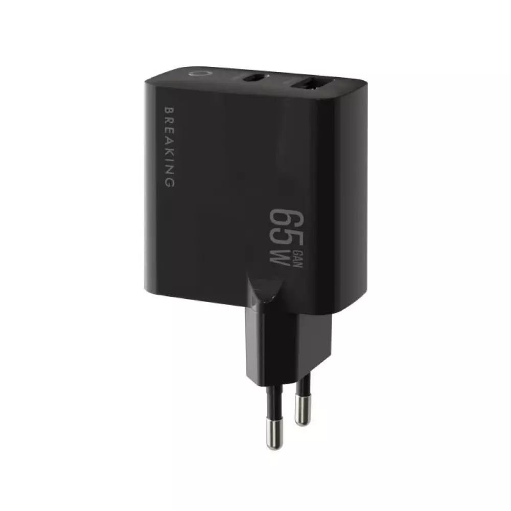 СЗУ Breaking WC20, USB-C+USB-A, Gan 65W, QC 3.0, 3A, Mountain series (черный) 22261
