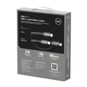 Кабель Breaking K32 2 в 1, USB-C - USB-C/Lightning, 27W, 3.0A, 1.2м (Черный) 21732