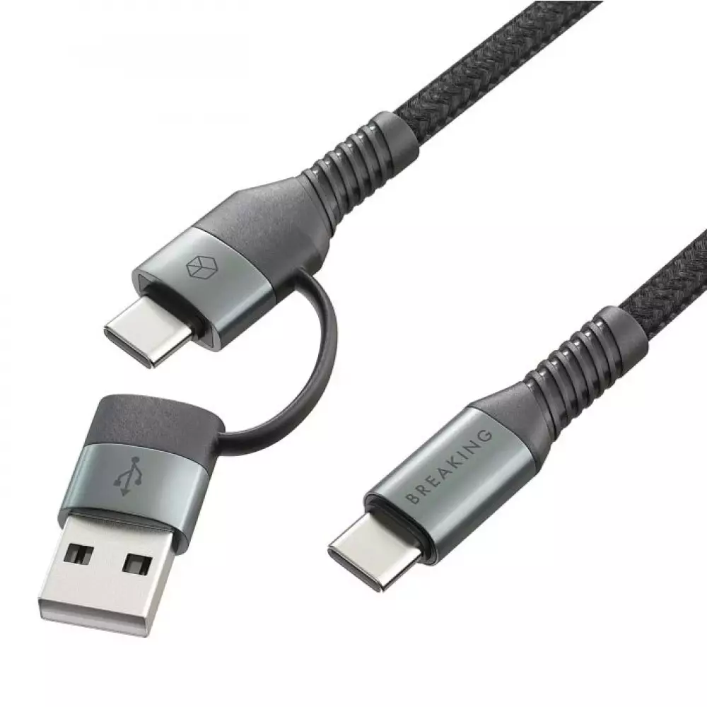 Кабель Breaking K31 2 в 1, USB-A/USB-C-USB-C, 27W, 3.0A, 1.2м (Черный) 21731