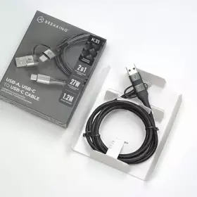 Кабель Breaking K31 2 в 1, USB-A/USB-C-USB-C, 27W, 3.0A, 1.2м (Черный) 21731