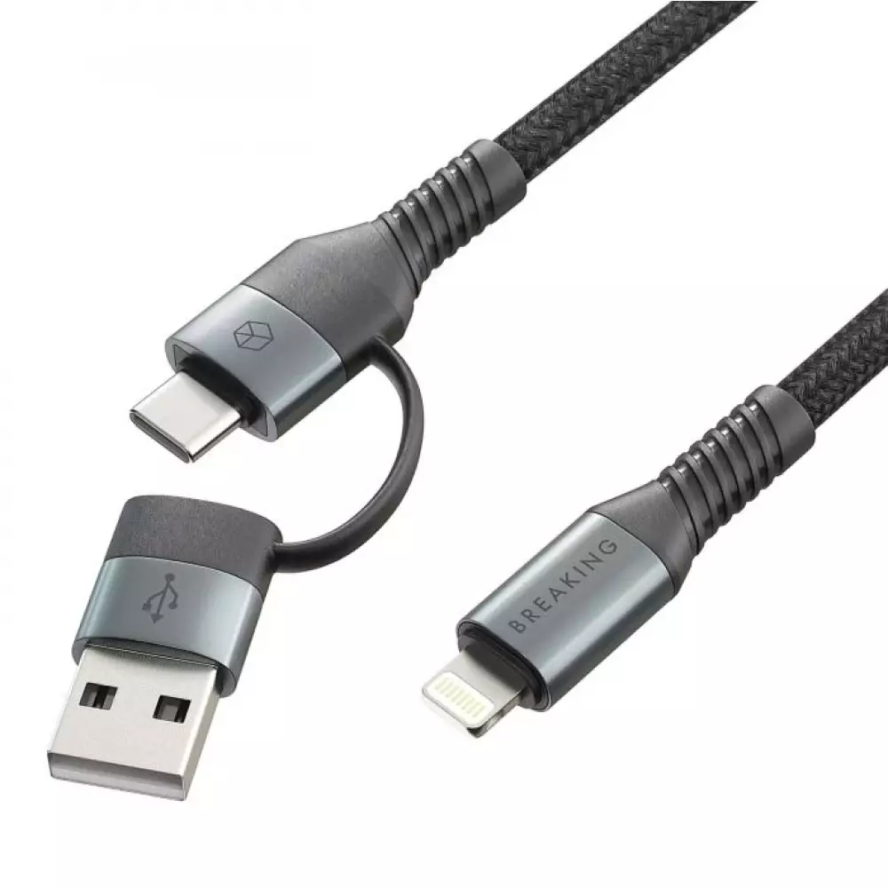 Кабель Breaking K30 2 в 1, USB-A/USB-C-Lightning, 27W, 3.0A, 1.2м (Черный) 21730
