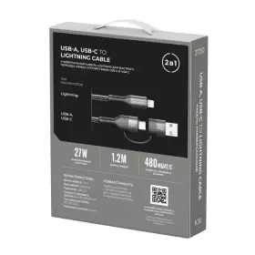 Кабель Breaking K30 2 в 1, USB-A/USB-C-Lightning, 27W, 3.0A, 1.2м (Черный) 21730