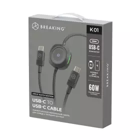 Кабель Breaking K01 USB-C USB-C, Apple Watch Edition, 60W, 5A, 1м (Черный) 21501