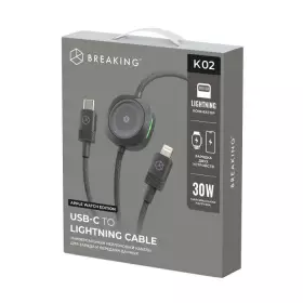 Кабель Breaking K02 USB-C-Lightning, Apple Watch Edition, 30W, 3A, 1м (Черный) 21503