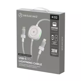 Кабель Breaking K02 USB-C-Lightning, Apple Watch Edition, 30W, 3A, 1м (Белый) 21502