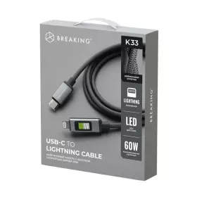 Кабель Breaking K33 USB-C - Lightning, 60W, 3A, LED-дисплей 1м (Черный) 21734
