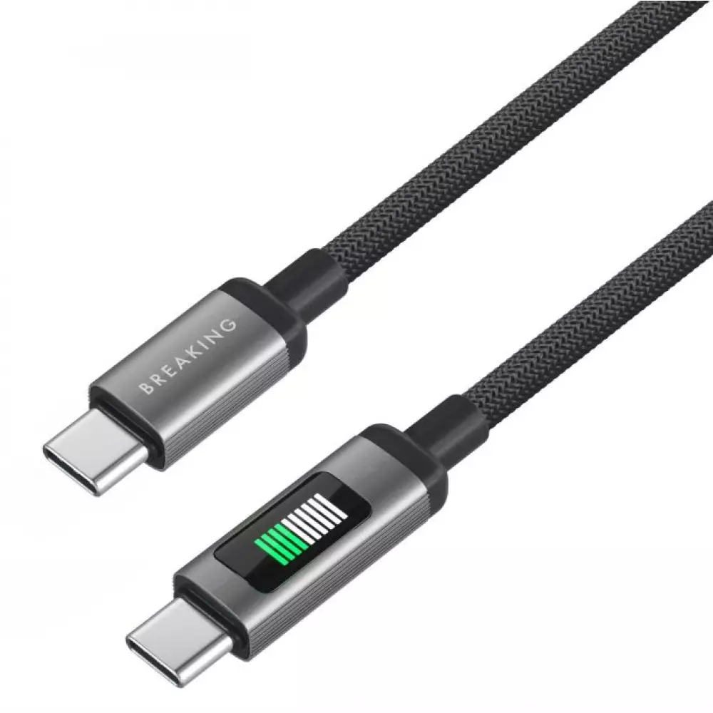 Кабель Breaking K34 USB-C-USB-C, 60W, 3A, LED-дисплей 1м (Черный) 21736