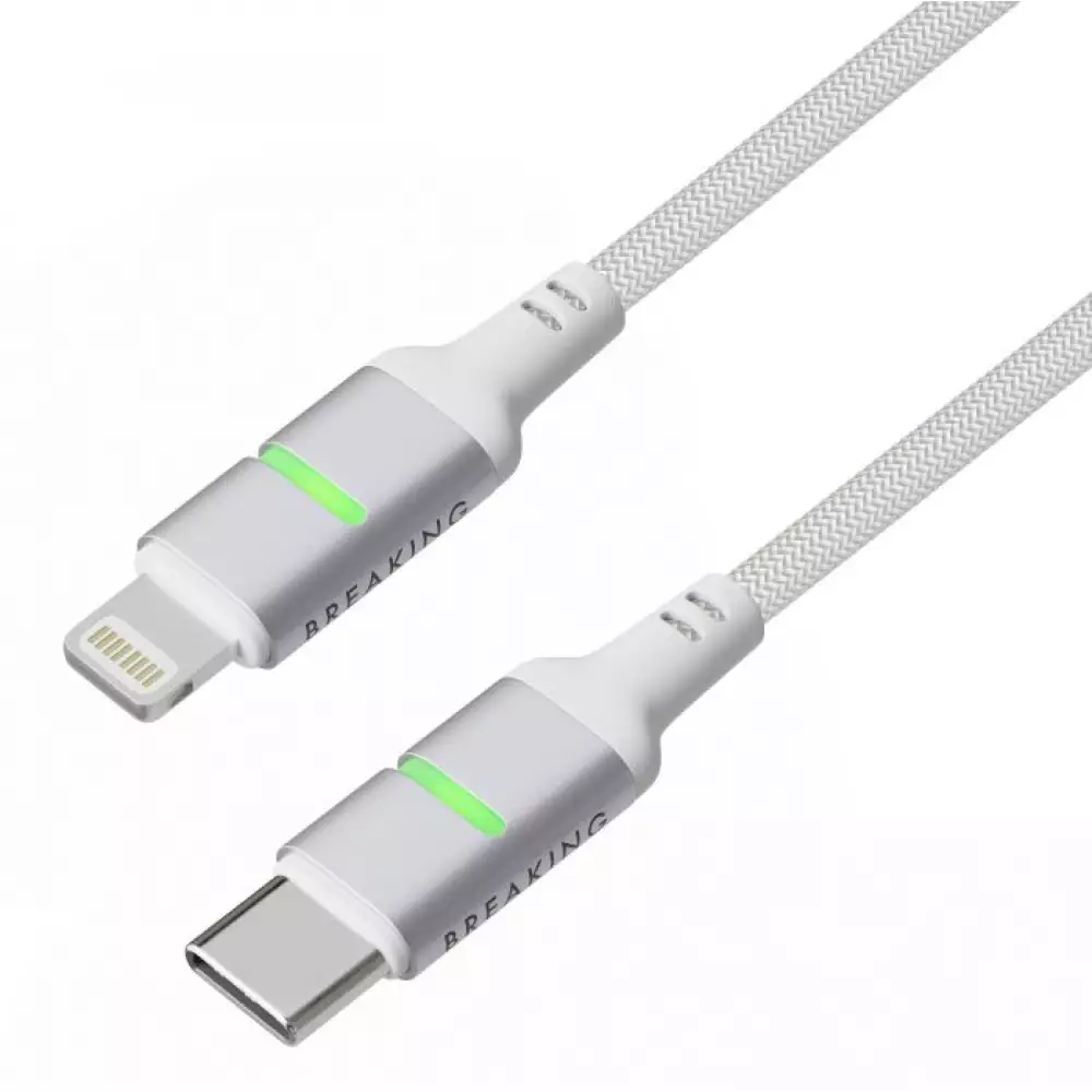 Кабель Breaking K35 USB-C Lightning, 60W, 3A, LED 1м (Белый) 21737