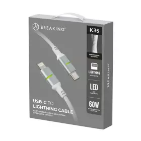 Кабель Breaking K35 USB-C Lightning, 60W, 3A, LED 1м (Белый) 21737