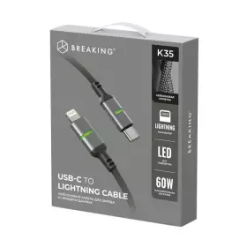 Кабель Breaking K35 USB-C Lightning, 60W, 3A, LED 1м (Черный) 21738