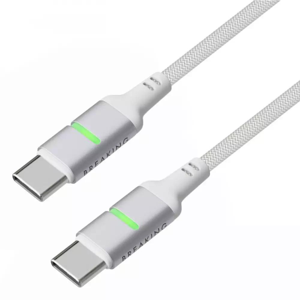 Кабель Breaking K36 USB-C-USB-C , 60W, 3A, LED 1м (Белый) 21739