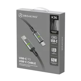 Кабель Breaking K36 USB-C-USB-C , 60W, 3A, LED 1м (Черный) 21740