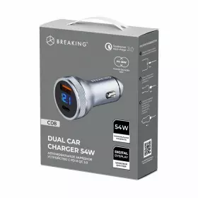 АЗУ Breaking C08, USB-A + USB-C, QC 3.0, PD 54W, Led Steel (Графит)