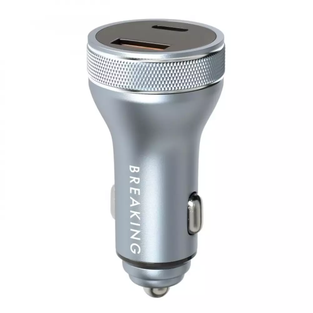 АЗУ Breaking C08, USB-A + USB-C, QC 3.0, PD 54W, Led Steel (Графит)