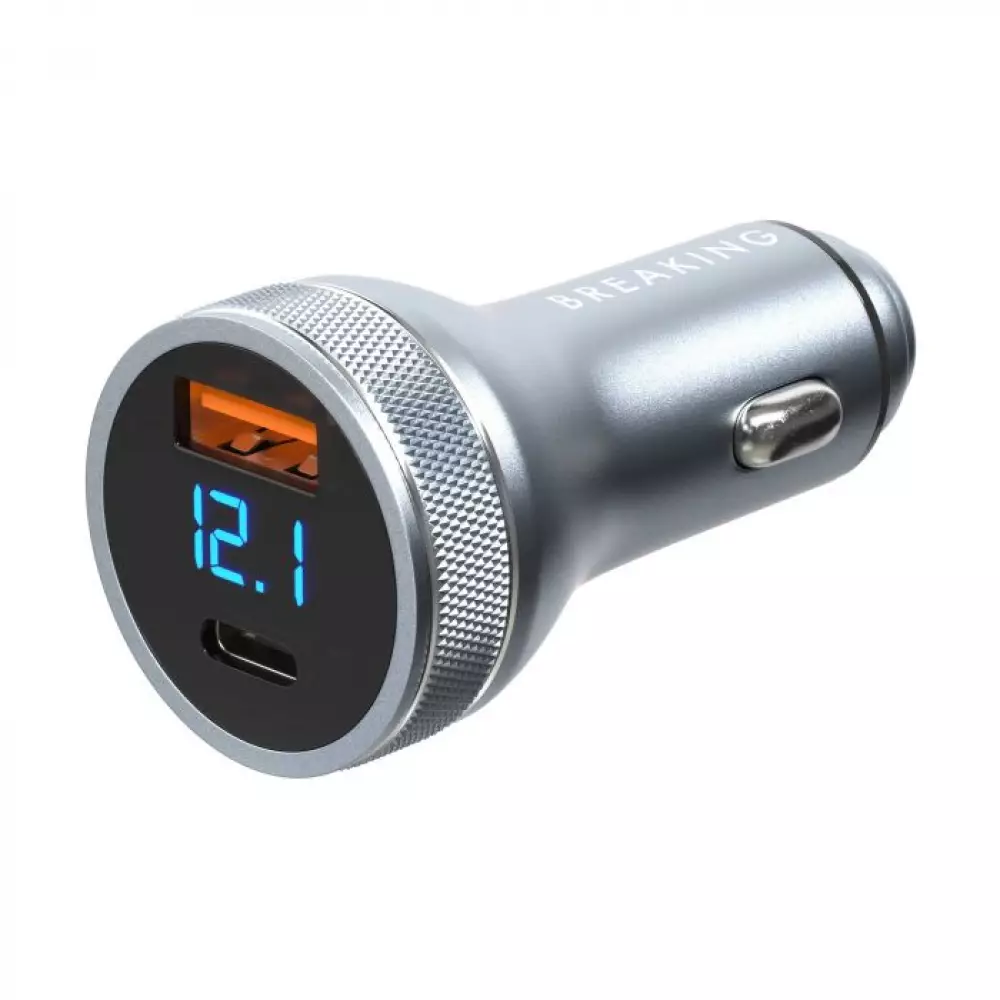 АЗУ Breaking C08, USB-A + USB-C, QC 3.0, PD 54W, Led Steel (Графит)