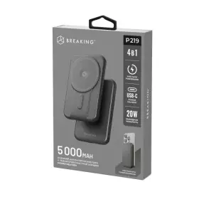 Внешний аккумулятор Breaking P219 4 в 1, USB-C, 5000 mah, 3.0, 20W, Mag*Safe, PD, (черный) 27247