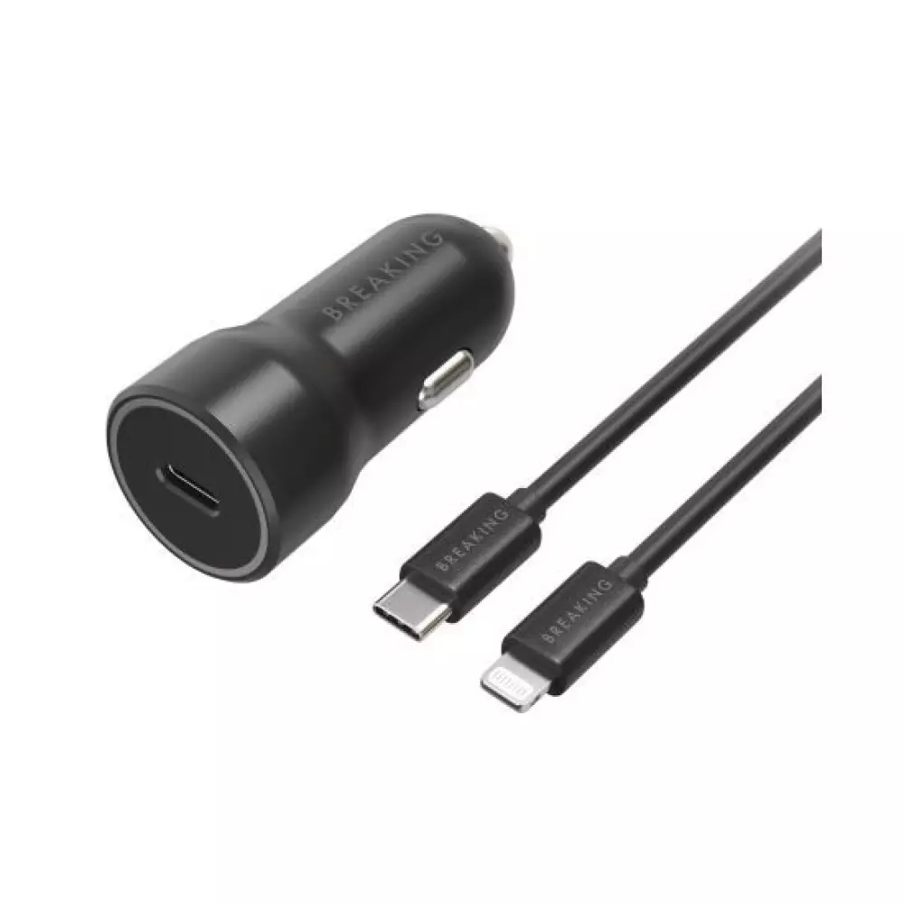 АЗУ Breaking A03, USB-C PD 20W, 3A+кабель USB-C - Lightning (черный) 23182