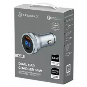АЗУ Breaking C08 USB-A + USB-C, QC 3.0, PD 54W, LED, Steel (графит) 23189