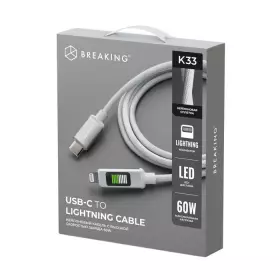 Кабель Breaking K33 USB-C - Lightning, 60W, 3A, LED-дисплей 1м (Белый) 21733