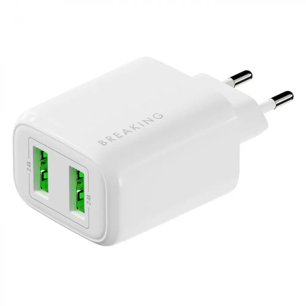 СЗУ Breaking P-02, 2USB-A, 2.4A (Белый) 22102