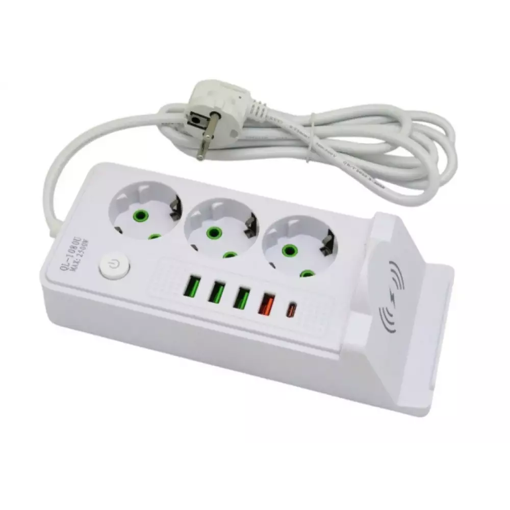 Сетевой фильтр QL-1080U 2м Белый 3гн 4 порта+1Type-C fast charge