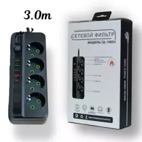 Сетевой фильтр QL-1092U 3м Белый 4гн 4 порта 1Type-C