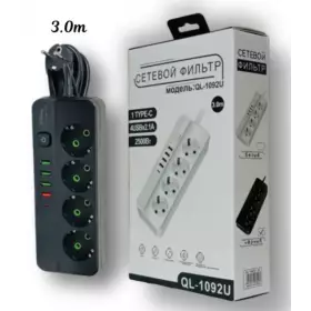 Сетевой фильтр QL-1092U 3м Белый 4гн 4 порта 1Type-C