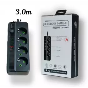 Сетевой фильтр QL-1092U 3м Черный 4гн 4 порта 1Type-C